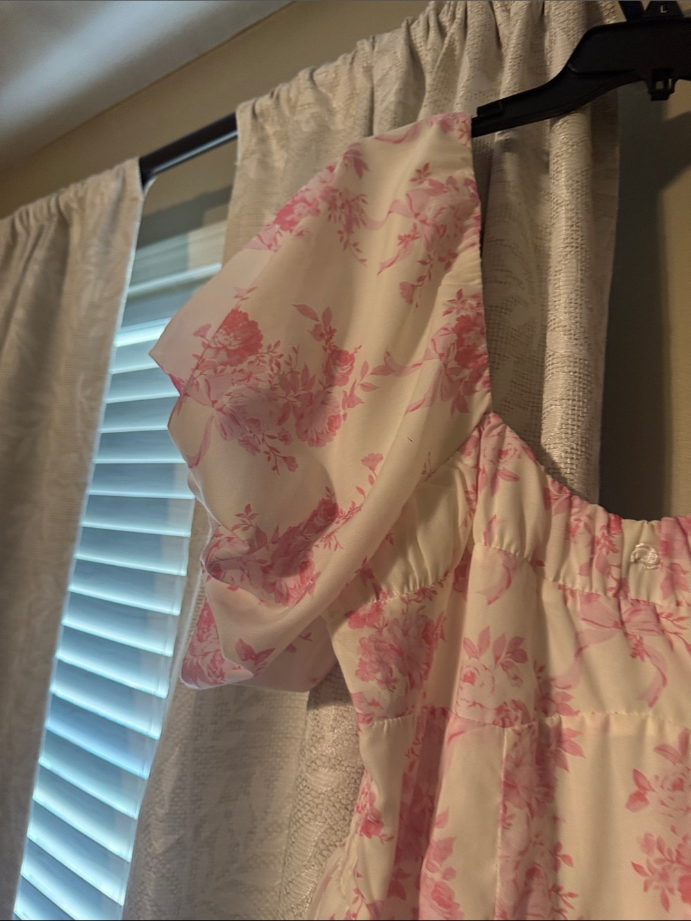 Women's White Maxi Dress with Pink Floral Print - Picture 3 of 9